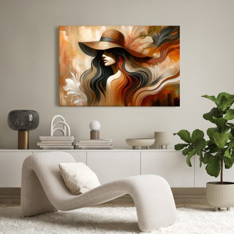 WANDBILD FRAU MIT HUT IN HERBSTTÖNEN - WANDBILDER FRAUEN - BILDER