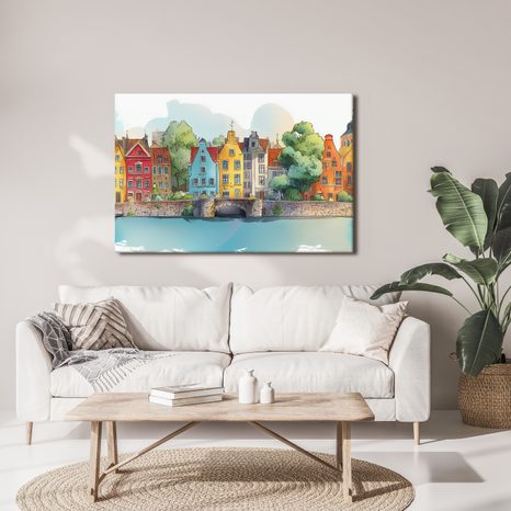 OBRAZ BAREVNÉ DOMY U ŘEKY - BAREVNÉ DOMY - OBRAZY