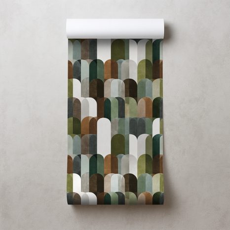 FOTOTAPETE GRÜNBRAUNE BOGENMUSTER - GEMUSTERTE TAPETEN - TAPETEN