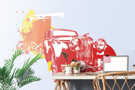 SELBSTKLEBENDE TAPETE RETRO-AUTO MIT ABSTRAKTION - SELBSTKLEBENDE TAPETEN - TAPETEN