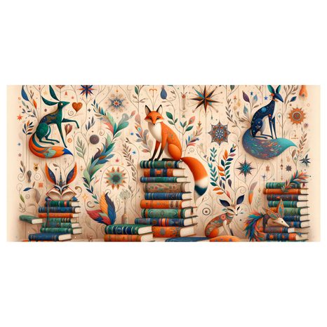 SLIKA LISICA MED KNJIGAMI - OTROŠKE SLIKE ŽIVALI - SLIKE