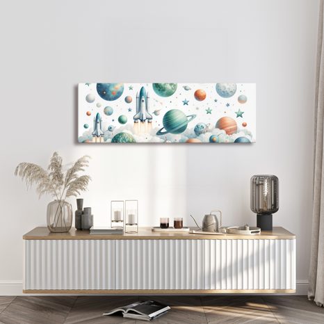 OBRAZ RAKETOPLÁN V OBLACÍCH - DĚTSKÉ OBRAZY VESMÍR - OBRAZY