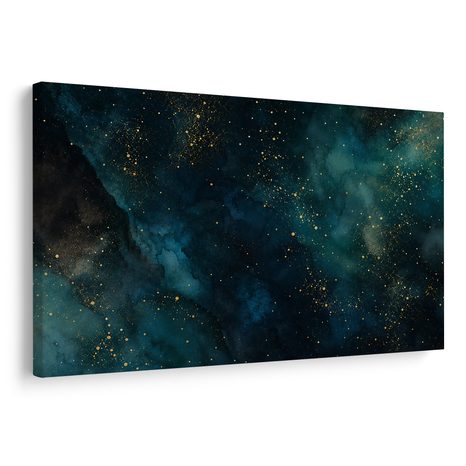TABLEAU SUR TOILE – GALAXIE TURQUOISE AUX REFLETS DORÉS - IMAGES DE GALAXIE - TABLEAUX