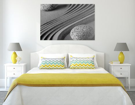 WANDBILD YIN UND YANG STEINE IN SCHWARZ-WEISS - SCHWARZ-WEISSE BILDER - BILDER