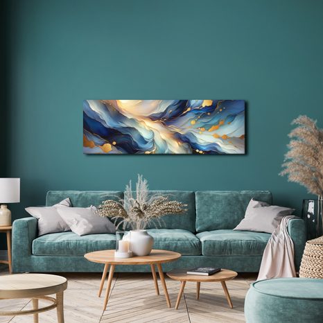 WANDBILD BLAU-GOLDENE STRÖMUNG - WANDBILDER ABSTRAKTE FORMEN - BILDER