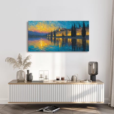 WANDBILD ABENDLICHE STADTLICHTER - BILDER VON STÄDTEN - BILDER