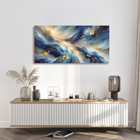 OBRAZ ZLATÉ LINIE V MODRÉ HLUBINĚ - OBRAZY ABSTRAKTNÍ TVARY - OBRAZY
