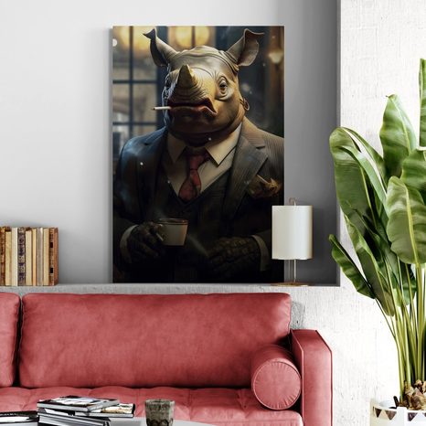 STAMPA SU TELA – GANGSTER ANIMALE RINOCERONTE - QUADRI DI GANGSTER ANIMALI - STAMPE E QUADRI