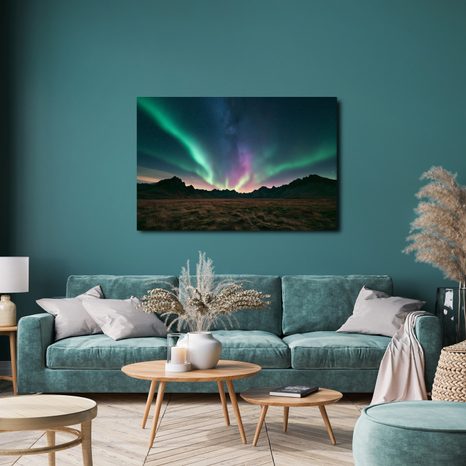 TABLEAU SUR TOILE – AURORE BORÉALE AU-DESSUS DES MONTAGNES - TABLEAUX DES AURORES BORÉALES - TABLEAUX