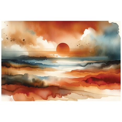 TAPETE ABSTRAKTER AQUARELL-SONNENUNTERGANG - TAPETEN SONNENAUFGANG UND SONNENUNTERGANG - TAPETEN