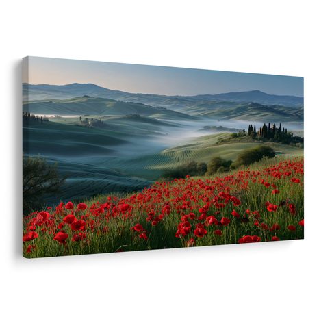 WANDBILD MORGENNEBEL ÜBER DEN HÜGELN - WANDBILDER FELDER UND WIESEN - BILDER