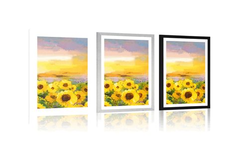 PLAKÁT S PASPARTOU SLUNEČNICOVÉ POLE - KVĚTINY - PLAKÁTY