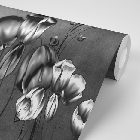 SAMOLEPÍCÍ TAPETA ČERNOBÍLÉ MÁKY V ETNO NÁDECHU - SAMOLEPÍCÍ TAPETY - TAPETY