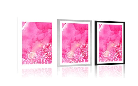 POSTER WITH MOUNT MANDALA PINK WATERCOLOR - FENG SHUI - POSTERS