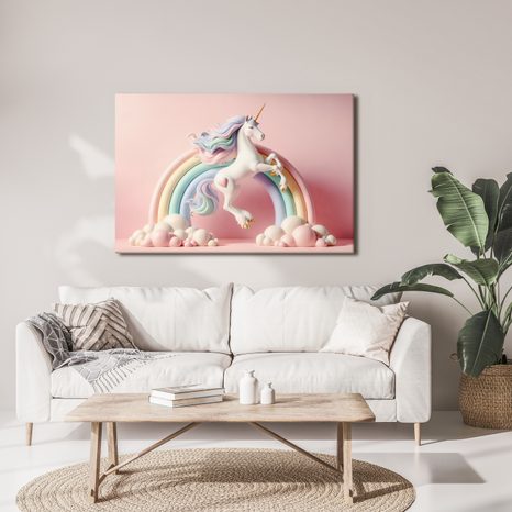 WANDBILD MAGISCHES EINHORN MIT REGENBOGEN - KINDERBILDER TIERE - BILDER
