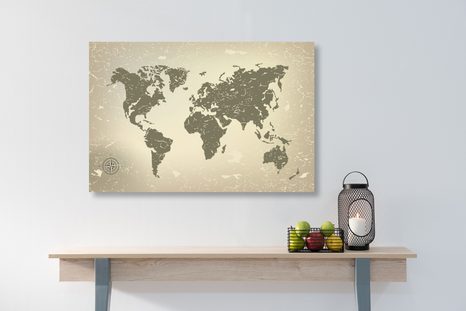 OBRAZ STARÁ MAPA SVĚTA NA ABSTRAKTNÍM POZADÍ - OBRAZY MAPY - OBRAZY