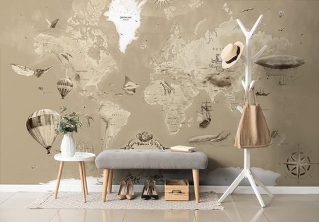 CARTA DA PARATI – MAPPA DISEGNATA BEIGE - CARTA DA PARATI MAPPE - CARTA DA PARATI