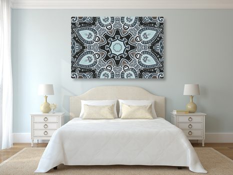 OBRAZ MANDALA S INDICKÝM MOTIVEM V SVĚTLÉ MODRÉ - OBRAZY FENG SHUI - OBRAZY