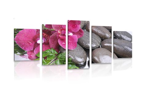5 PART PICTURE OF AN ORCHID AND SPA STONES