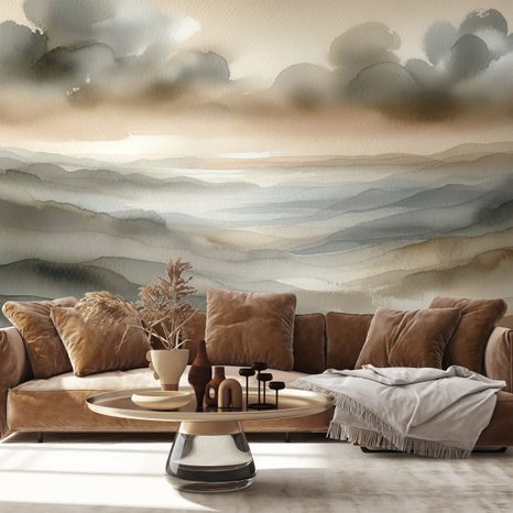 TAPETA AKVARELOVÁ KRAJINA V MLZE - ABSTRAKTNÍ TAPETY - TAPETY