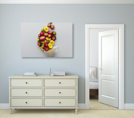 WANDBILD TASSE VOLL VON BLUMEN - BILDER BLUMEN - BILDER