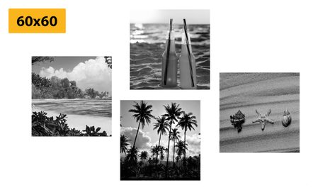 SET OBRAZŮ DOVOLENÁ U MOŘE V ČERNOBÍLÉM PROVEDENÍ - SESTAVY OBRAZŮ - OBRAZY