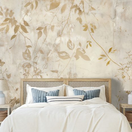 TAPET FRUNZE AURII PE FUNDAL BEJ - TAPETE FRUNZE - TAPETURI