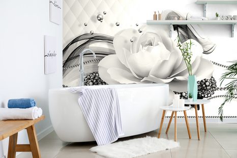 TAPETA ČERNOBÍLÁ RŮŽE S ABSTRAKCÍ - ČERNOBÍLÉ TAPETY - TAPETY