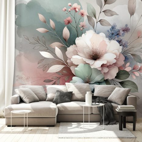 SAMOLEPÍCÍ TAPETA PASTELOVÉ AKVARELOVÉ KVĚTY - TAPETY KVĚTINY - TAPETY