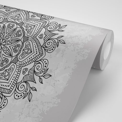 WALLPAPER MANDALA WITH AN ANCIENT TOUCH IN BLACK AND WHITE - BLACK AND WHITE WALLPAPERS - WALLPAPERS