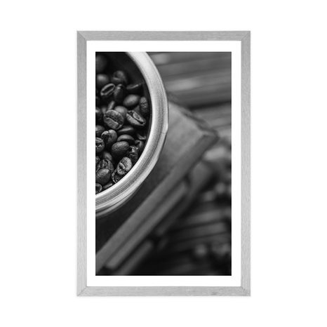 POSTER MIT PASSEPARTOUT VINTAGE-KAFFEEMÜHLE IN SCHWARZ-WEISS - SCHWARZ-WEISS - POSTER