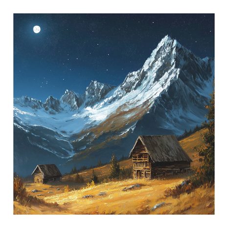 WANDBILD FESTLICHE NACHT IN DEN BERGEN - BUNTE HÄUSER - BILDER