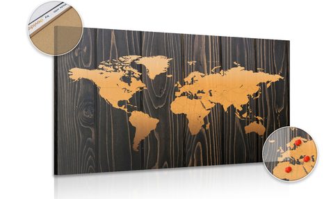 DECORATIVE PINBOARD ORANGE MAP ON WOOD - PICTURES ON CORK - PICTURES