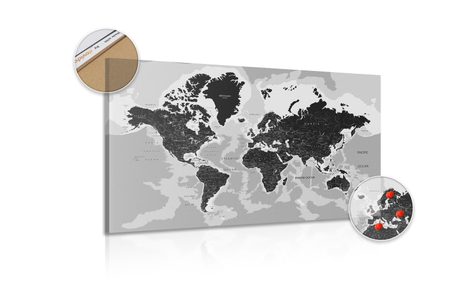OBRAZ NA KORKU MODERNÍ ČERNOBÍLÁ MAPA - OBRAZY NA KORKU - OBRAZY