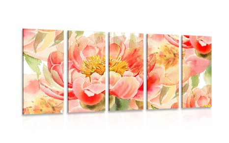 5-PIECE CANVAS PRINT RED PEONIES - PICTURES FLOWERS - PICTURES