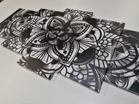 TABLOU 5-PIESE MANDALA SĂNĂTĂȚII ÎN DESIGN ALB-NEGRU - TABLOURI ALB-NEGRU - TABLOURI