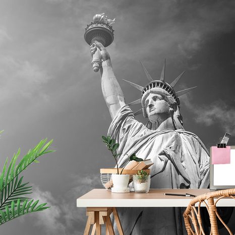 SELF ADHESIVE WALL MURAL STATUE OF LIBERTY IN BLACK AND WHITE - SELF-ADHESIVE WALLPAPERS - WALLPAPERS