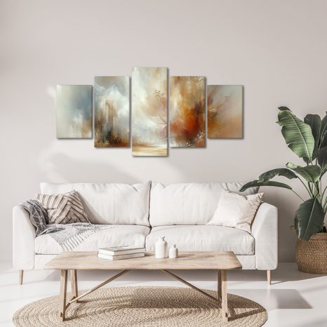 5-TEILIGES WANDBILD WARME FARBEN IN ABSTRAKTION - WANDBILDER ABSTRAKTE FORMEN - BILDER