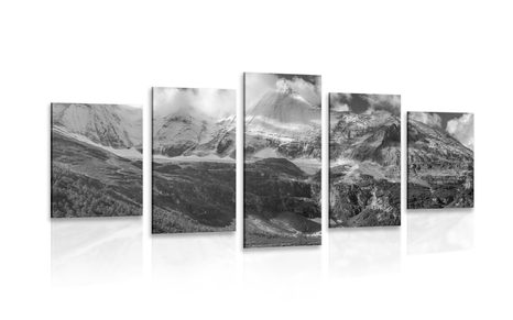 IMPRESSION SUR TOILE EN 5 PARTIES PAYSAGE DE MONTAGNE MAJESTUEUX EN NOIR ET BLANC - IMPRESSIONS SUR TOILE NOIR ET BLANC - IMPRESSION SUR TOILE