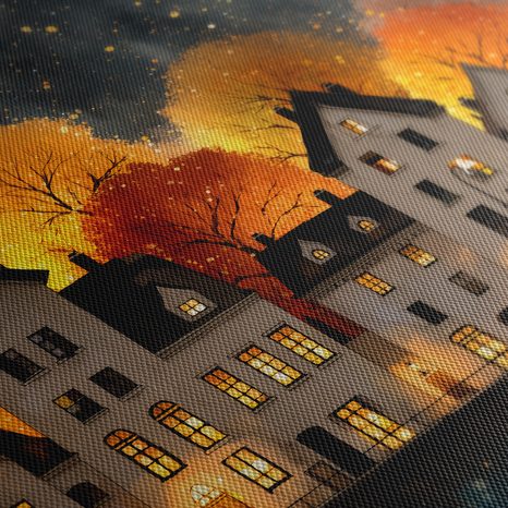 WANDBILD FESTLICH BELEUCHTETE HÄUSER BEI NACHT - BUNTE HÄUSER - BILDER