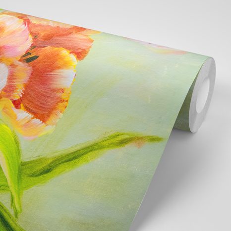 TAPETE ROTE TULPEN MIT HAUCH VON VINTAGE - TAPETEN IMITATION VON ÖLGEMÄLDE - TAPETEN