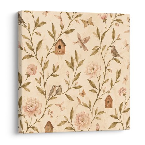 TABLEAU SUR TOILE – OISEAUX PASTEL ET PIVOINES - TABLEAUX DE FLEURS - TABLEAUX