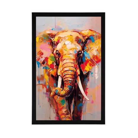 PLAKÁT STYLOVÝ SLON S IMITACÍ MALBY - ZVÍŘATA - PLAKÁTY