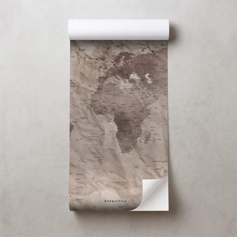 SAMOLEPÍCÍ TAPETA VINTAGE MAPA SVĚTA NA IMITACI STARÉHO PAPÍRU - TAPETY MAPY - TAPETY