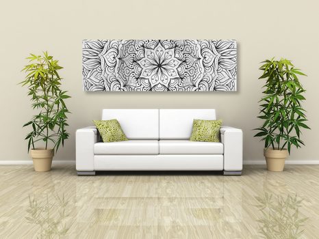 OBRAZ ABSTRAKTNÍ ETNICKÁ MANDALA V ČERNOBÍLÉM PROVEDENÍ - ČERNOBÍLÉ OBRAZY - OBRAZY