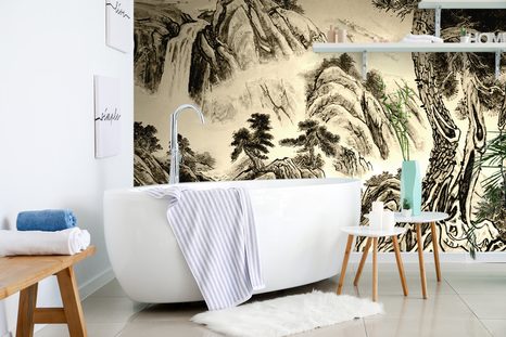 SELF ADHESIVE WALLPAPER CHINESE SEPIA LANDSCAPE PAINTING - SELF-ADHESIVE WALLPAPERS - WALLPAPERS