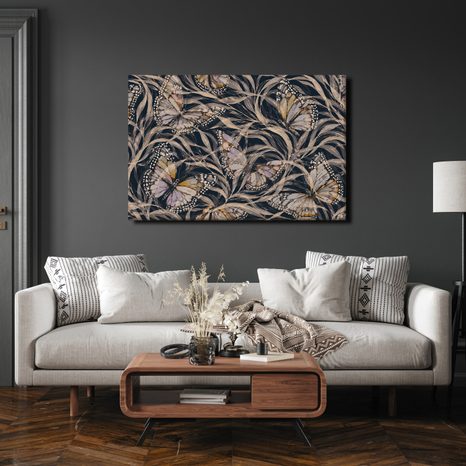 TABLEAU SUR TOILE – PAPILLONS DANS UNE VÉGÉTATION DÉLICATE - TABLEAUX PAPILLONS - TABLEAUX
