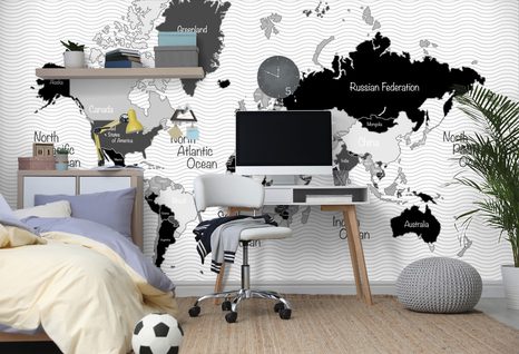 SAMOLEPÍCÍ TAPETA STYLOVÁ ČERNOBÍLÁ MAPA - SAMOLEPÍCÍ TAPETY - TAPETY