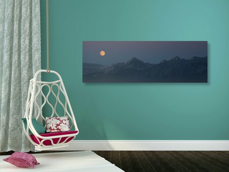 QUADRO SU TELA – LUNA PIENA SOPRA LE MONTAGNE - QUADRI DI NATURA E PAESAGGIO - STAMPE E QUADRI