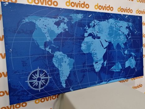 OBRAZ RUSTIKÁLNÍ MAPA SVĚTA V MODRÉ BARVĚ - OBRAZY MAPY - OBRAZY